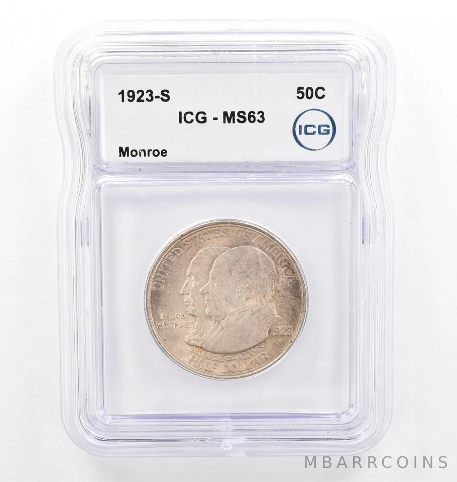 1923-S Monroe Commemorative Half Dollar MS63 ICG Beautiful Tone *0246