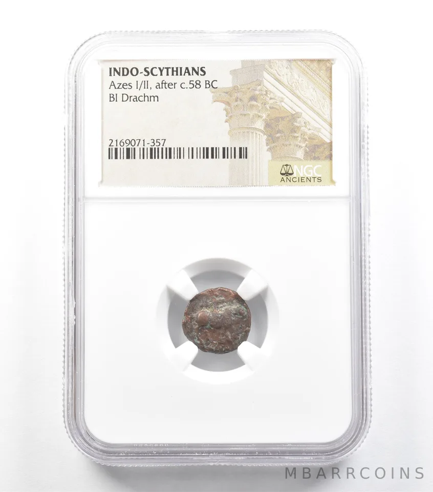 C. 58 BC Indo-Scythians Azes I/II BI Drachm NGC *5924