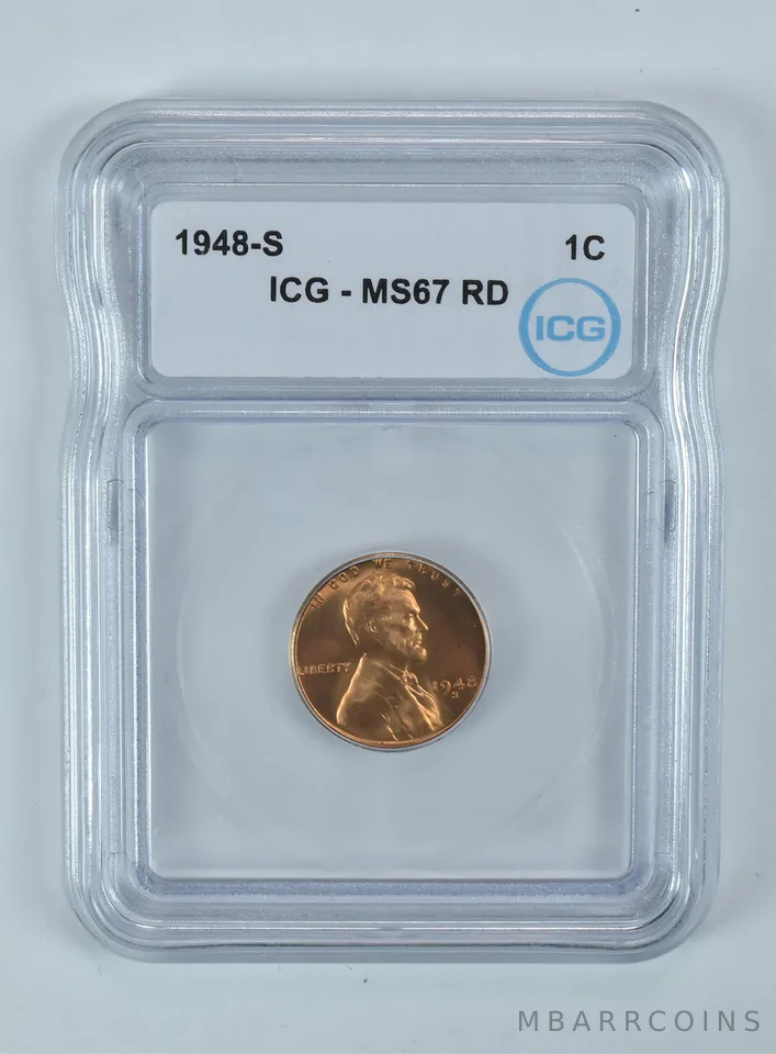 1948-S Lincoln Wheat Cent MS67 RD ICG