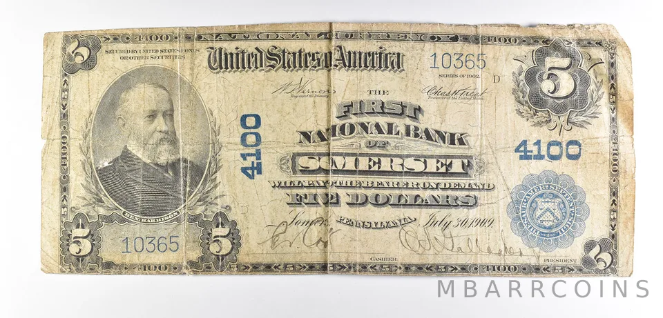 1902 $5 Somerset, PA National Currency Note Large Note 4100 *6024