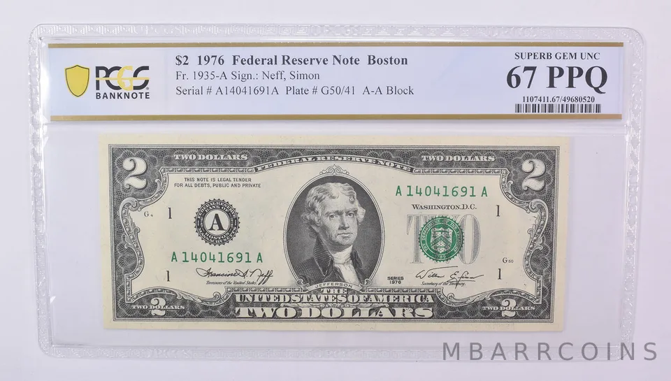 $2 1976 Boston MA FRN Fr#1935-A Superb Gem Unc 67 PPQ PCGS
