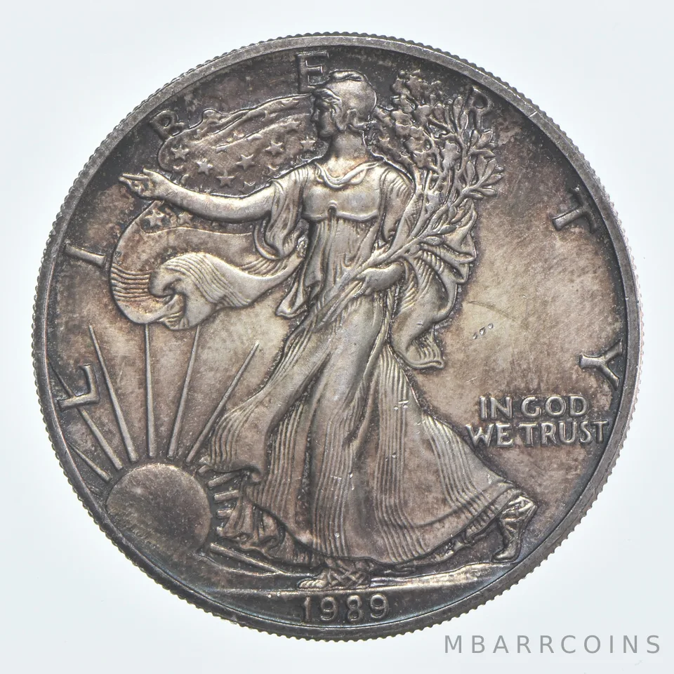 Beautiful Toned - 1989 American Silver Eagle 1 Troy Oz .999 Fine Silver *944