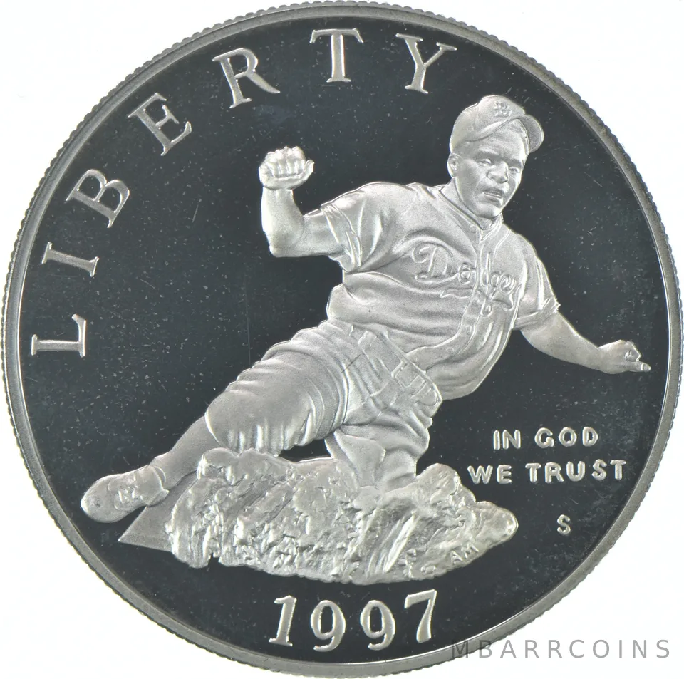 1997-S Proof Jackie Robinson Baseball Commemorative Silver Dollar $1