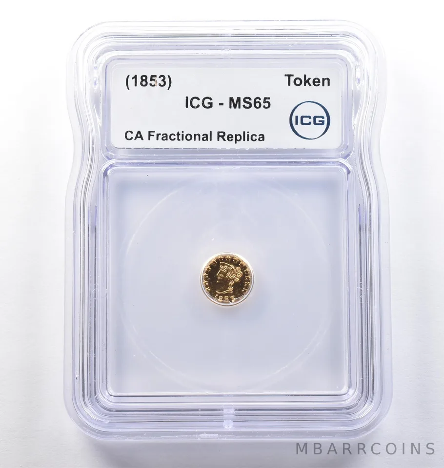 (1853) CA Fractional Gold Style Token Liberty Head 1/4 Dollar MS65 ICG *3809