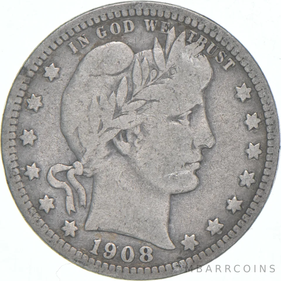 1908-D Barber Quarter Average Circ