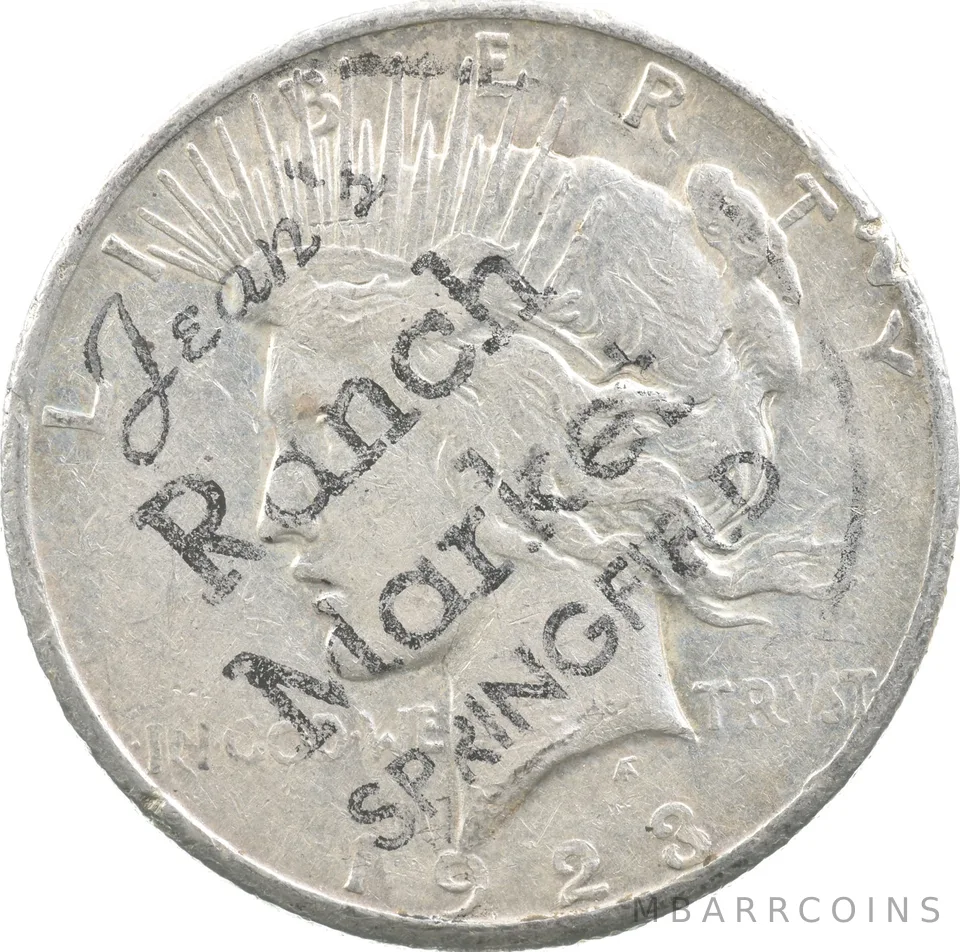 1923-S Peace Silver Dollar Jean's Ranch Market Springfield Stamp *6255