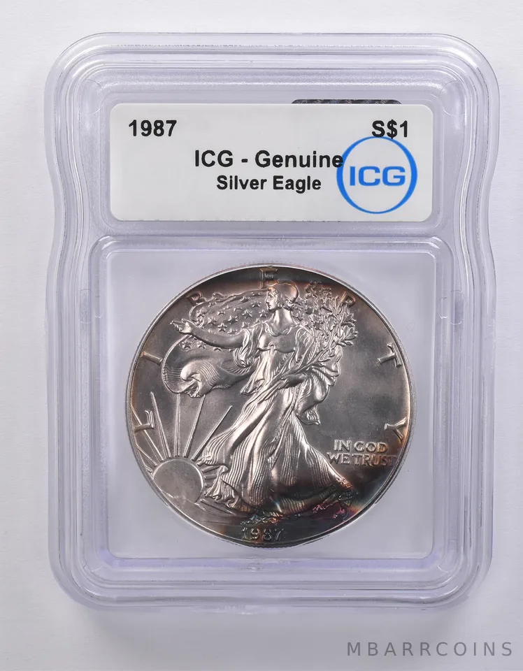 1987 American Silver Eagle Genuine ICG Blue Peripheral Tone *7135