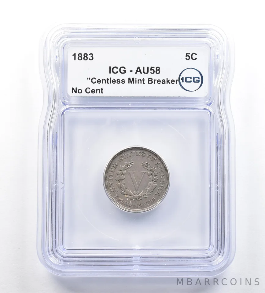 1883 Liberty V Nickel Centless Mint Breaker No Cent AU58 ICG *7274