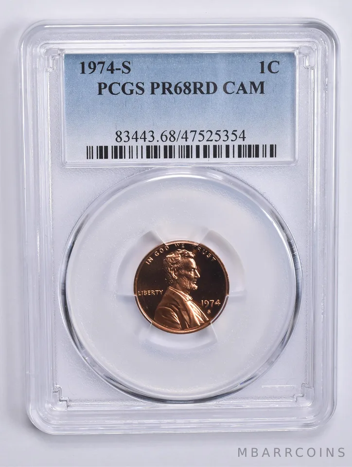 1974-S Lincoln Memorial Cent PR68 RD CAM PCGS Blue Lbl