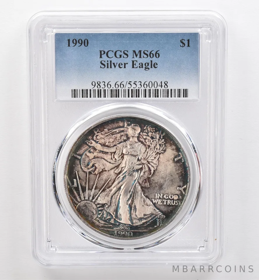 1990 American Silver Eagle MS66 PCGS Beautiful Tone *9524