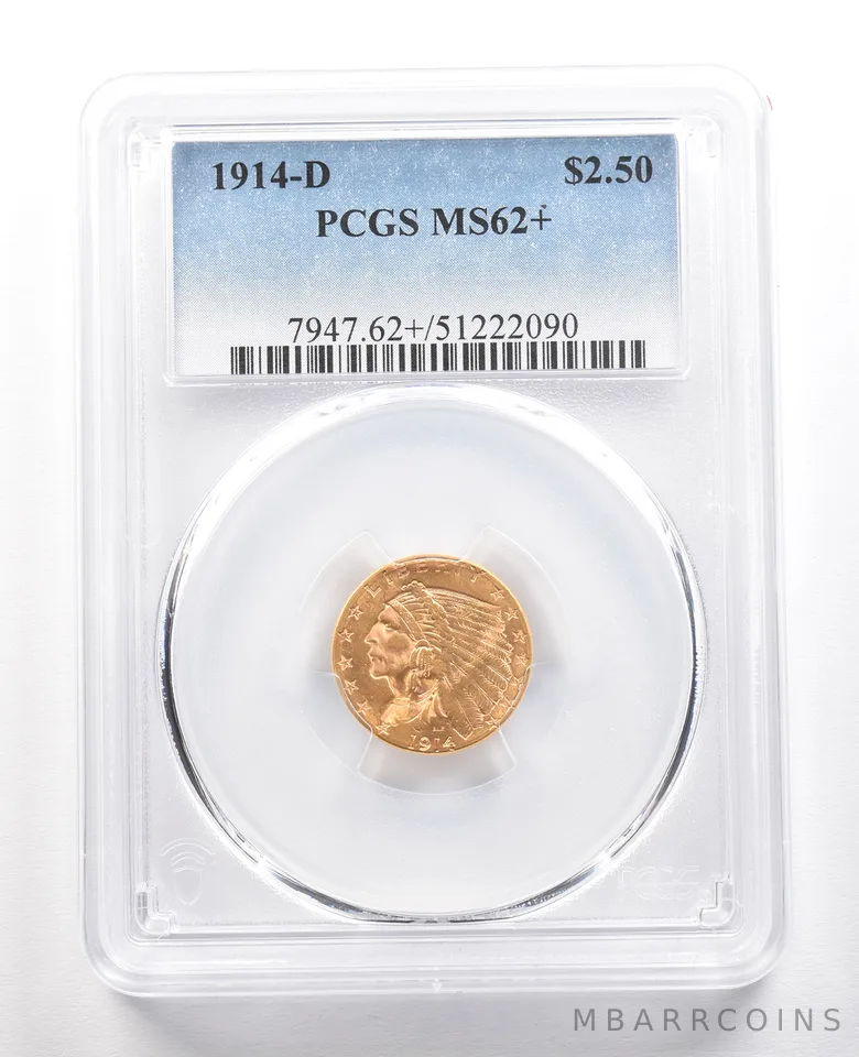 1914-D $2.50 Indian Head Gold Quarter Eagle MS62+ PCGS PQ a6618