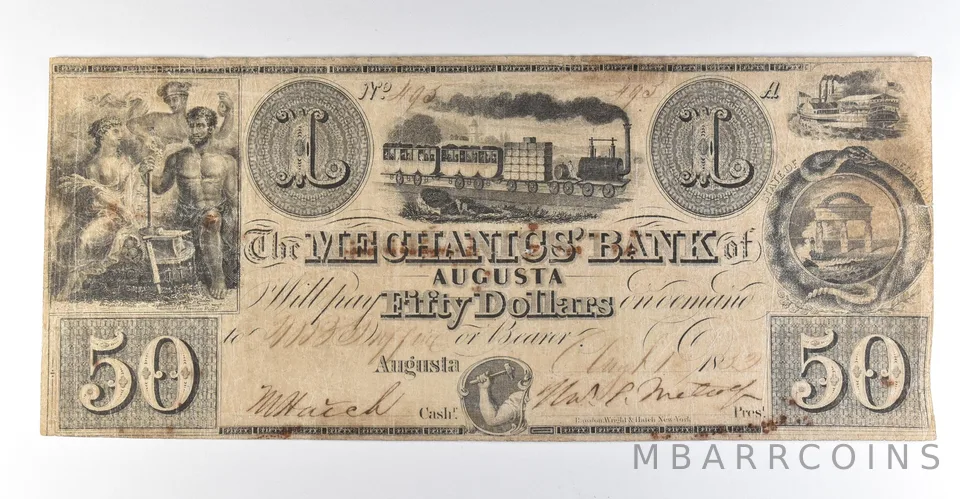 1832 $50 Augusta GA Mechanics Bank Obsolete Note *8330