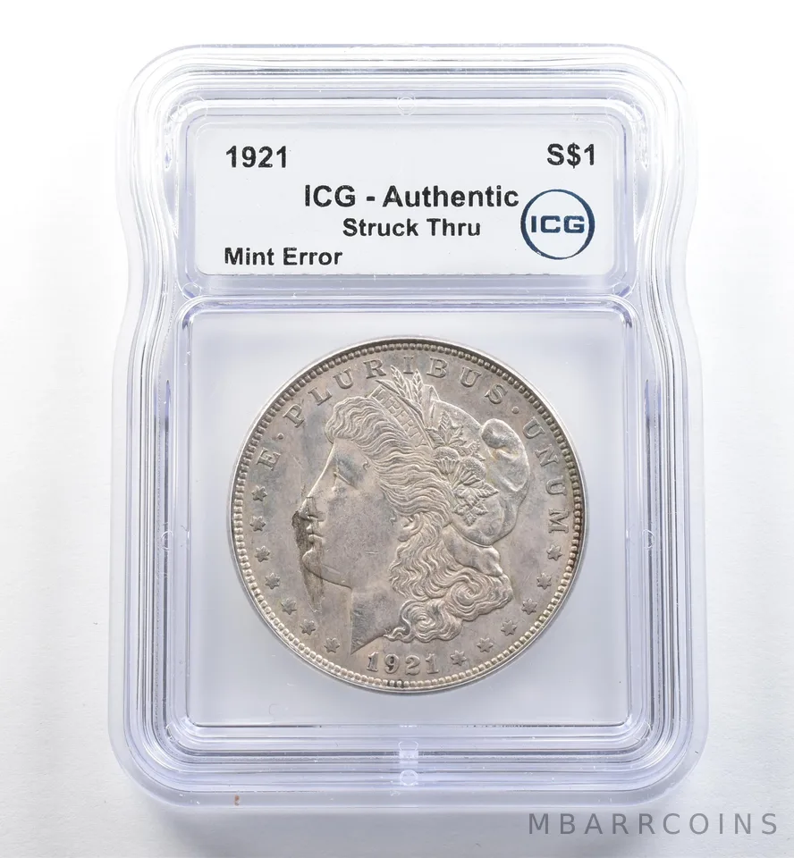 Snot Rocket 1921 Morgan Silver Dollar Mint Error Struck Thru ICG *3576