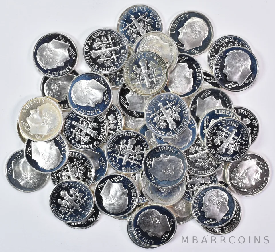 Lot (50) Mixed Date Roosevelt Dimes Silver Proof Roll