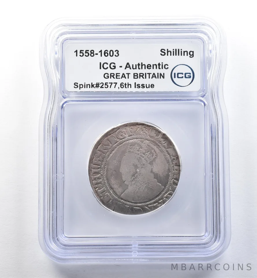 1558-1603 Great Britain Shilling Spink#2577 6th Issue Authentic ICG *2584