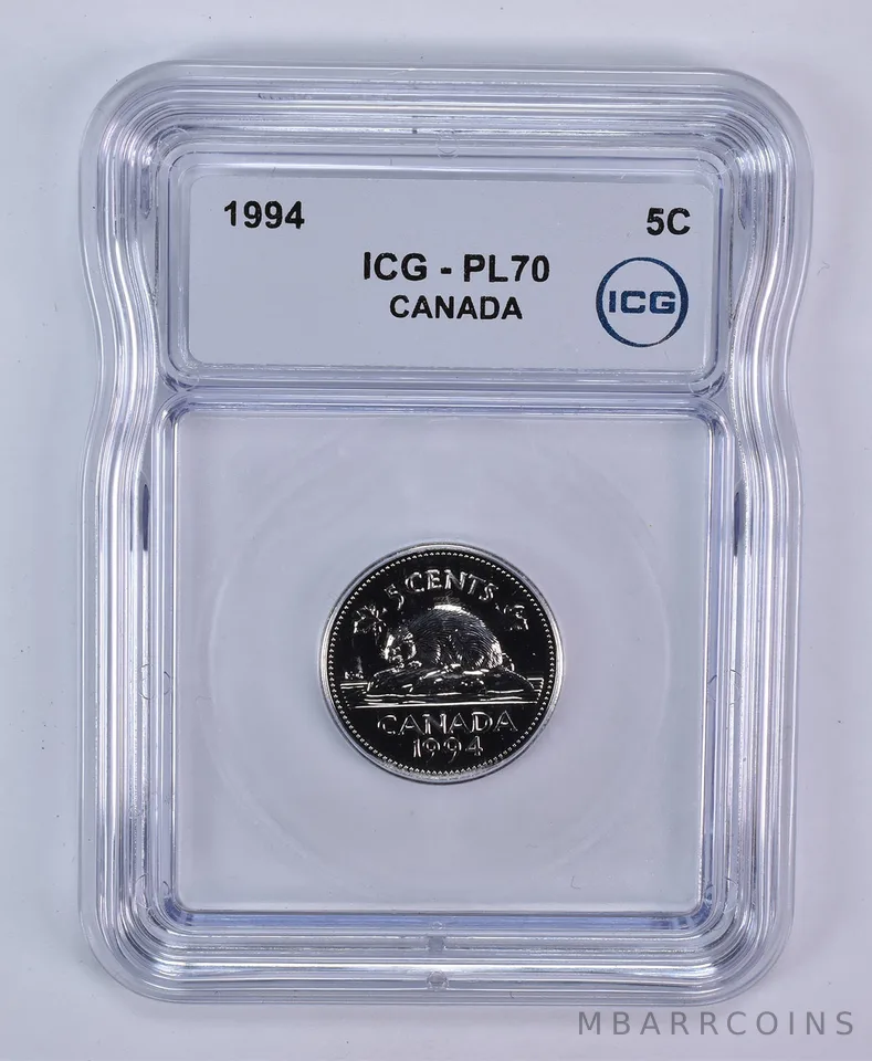 1994 Canada 5 Cents Beaver PL70 ICG