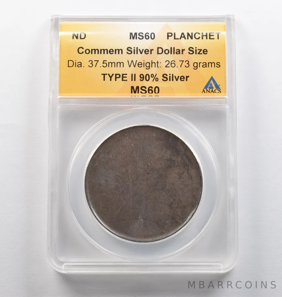 ND Commemorative Silver Dollar Type II 90% Silver Planchet MS60 ANACS *6979
