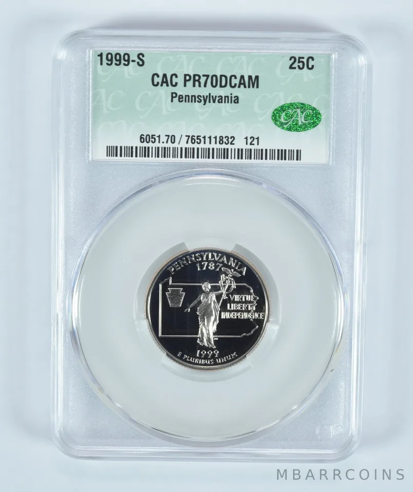 1999-S Washington State Quarter Pennsylvania PR70 DCAM CAC CACg