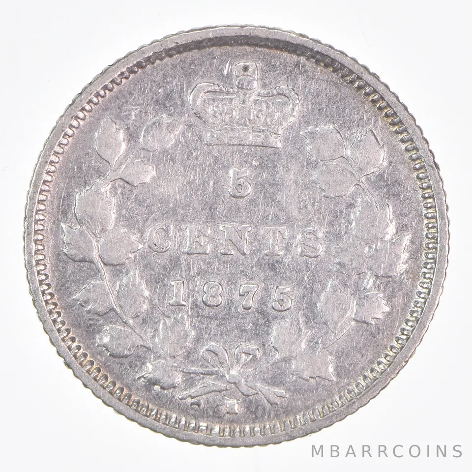 Better Date - 1875 Canada 5 Cents World Coin- Silver *184