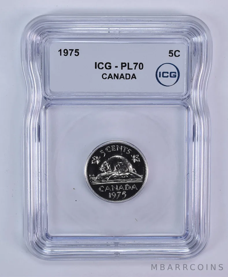 1975 Canada 5 Cents Beaver PL70 ICG