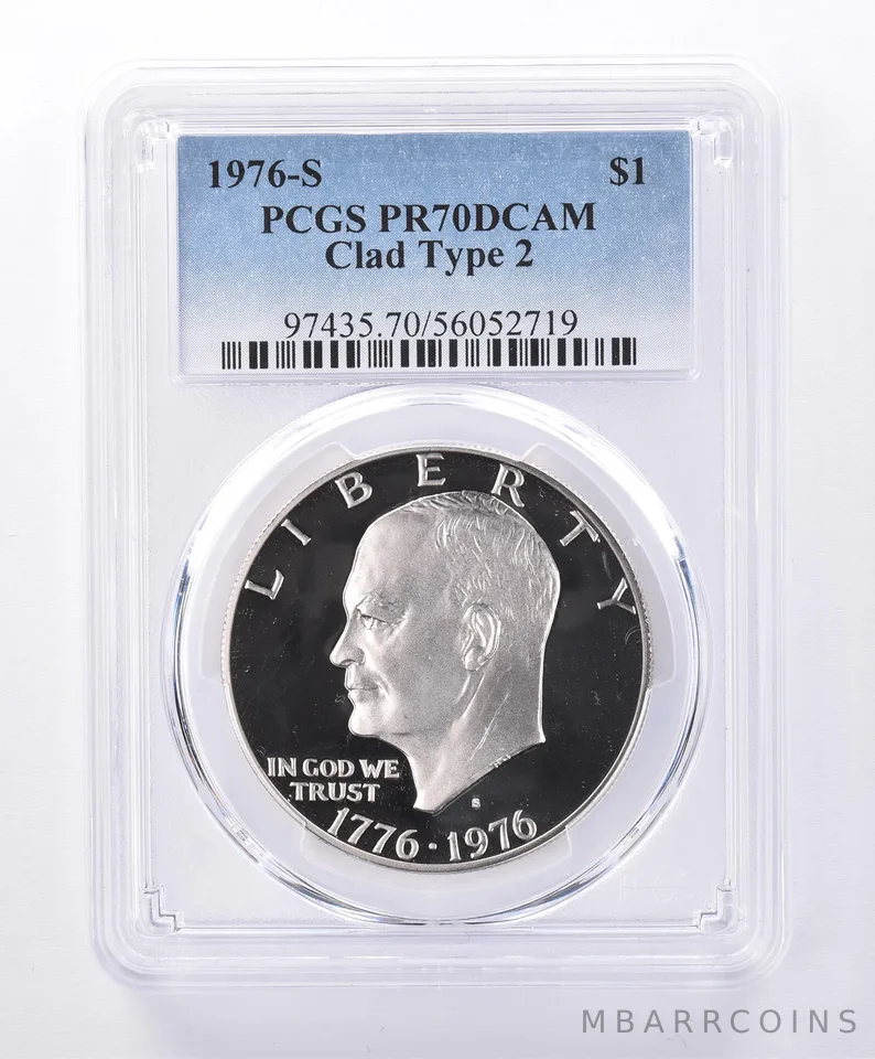 1976-S Eisenhower $1 Clad Type 2 PR70 DCAM PCGS Blue Label