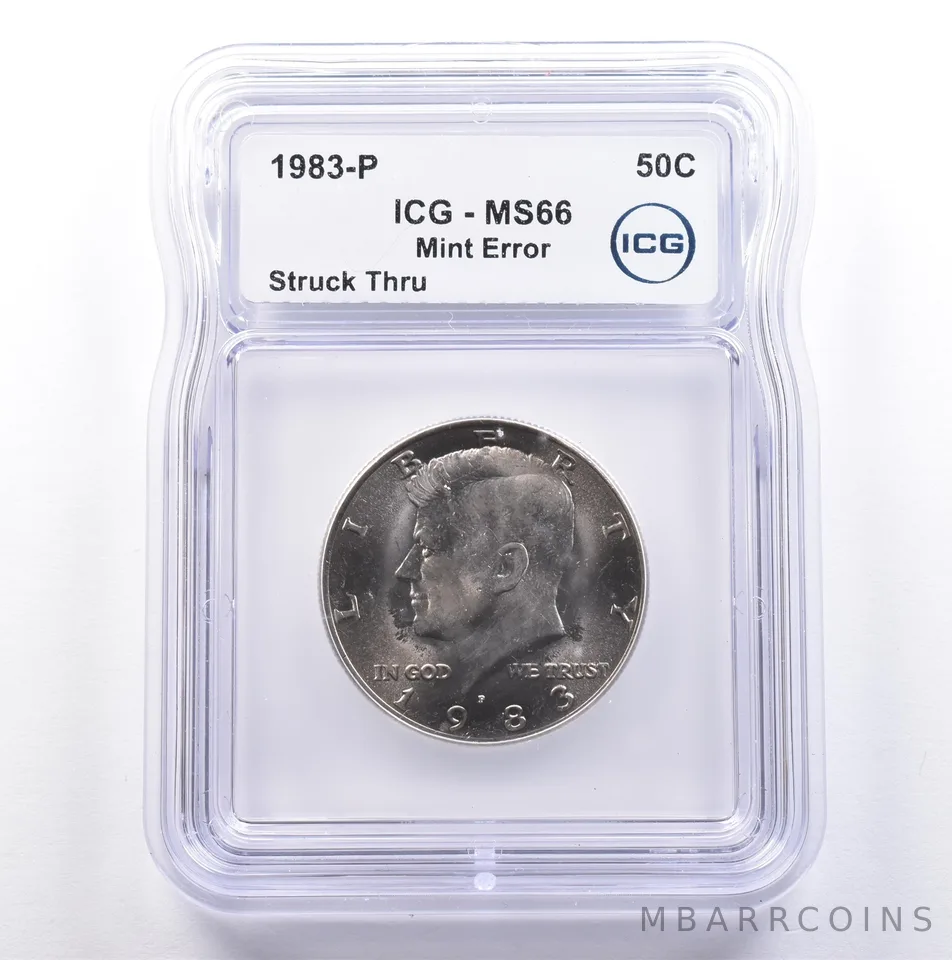 1983-P Kennedy Half Dollar Mint Error Struck Thru MS66 ICG *9104