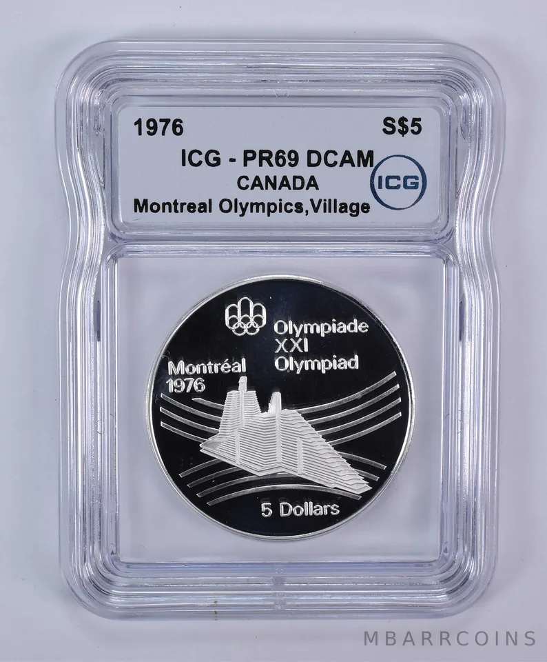 1976 Canada 5 Dollars Silver Montreal Olympics Village PR69 DCAM ICG