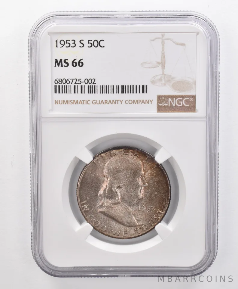 MS66 1953-S Franklin Half Dollar NGC Beautifully Toned *1810