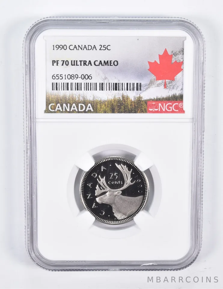 1990 Canada 25 Cents PF70 NGC Canadian Lbl