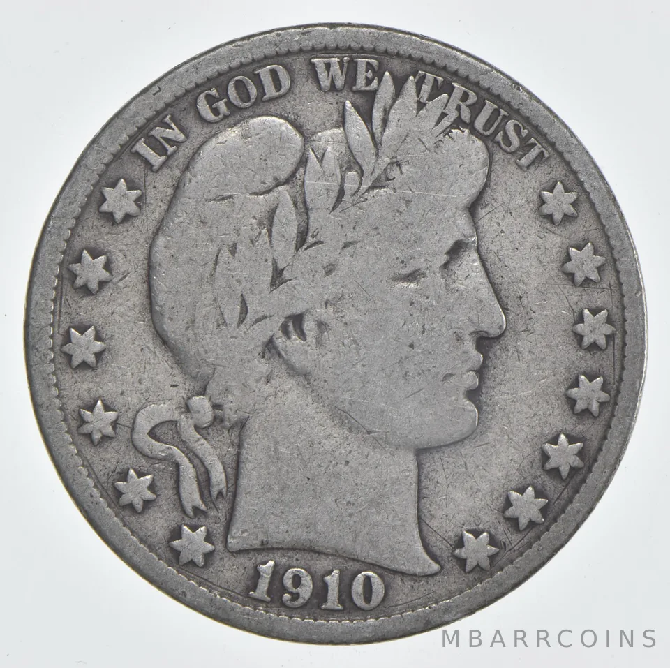 1910-S Barber Half Dollar 90% Silver VG Condition