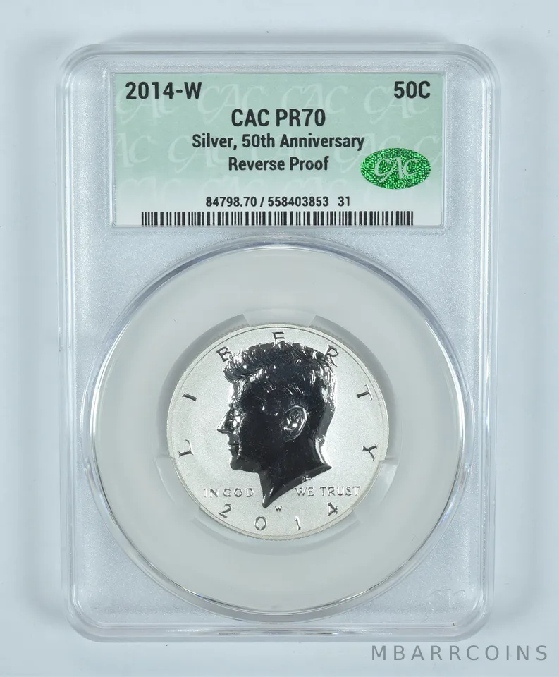 2014-W Kennedy Half Dollar Silver 50th Anniversary Reverse Proof PR70 CAC CACg