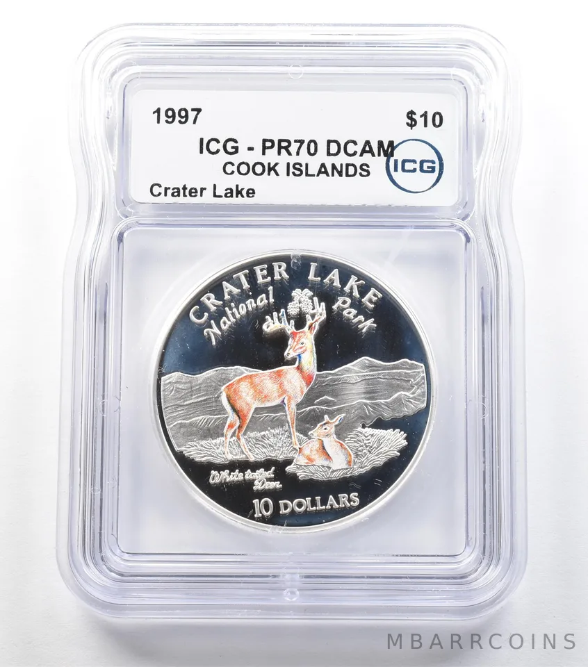 1997 Cook Islands 10 Dollars Silver Crater Lake PR70 DCAM ICG *3668