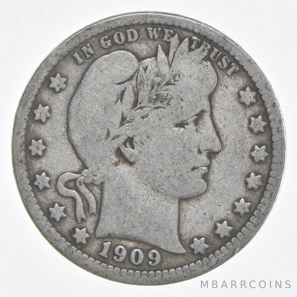 1909-D Barber Quarter 90% Silver VG Condition