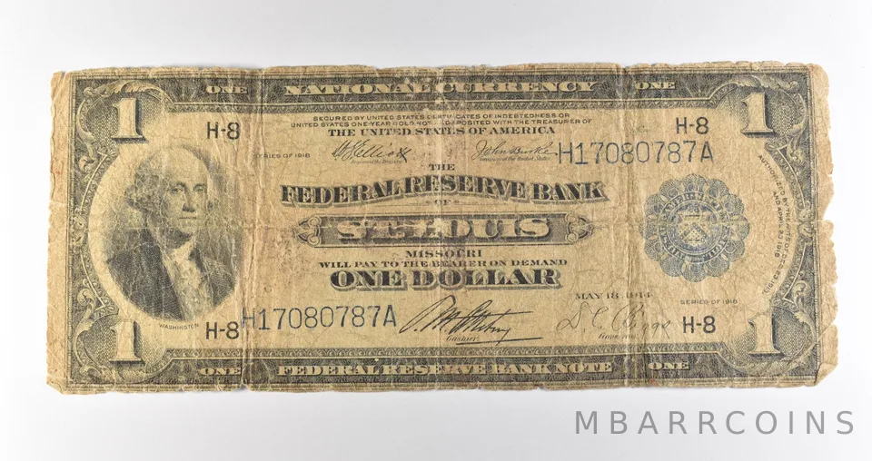 1918 $1 St Louis MO National Currency Blue Seal Large Note Fr#732 *4665