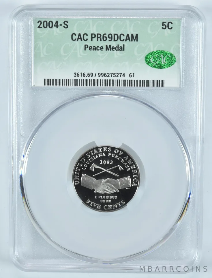 2004-S Jefferson Nickel Peace Medal PR69 DCAM CAC CACg