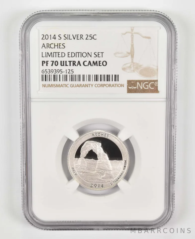 2014-S PF70 Arches Silver Quarter US Mint Limited Edition Set NGC