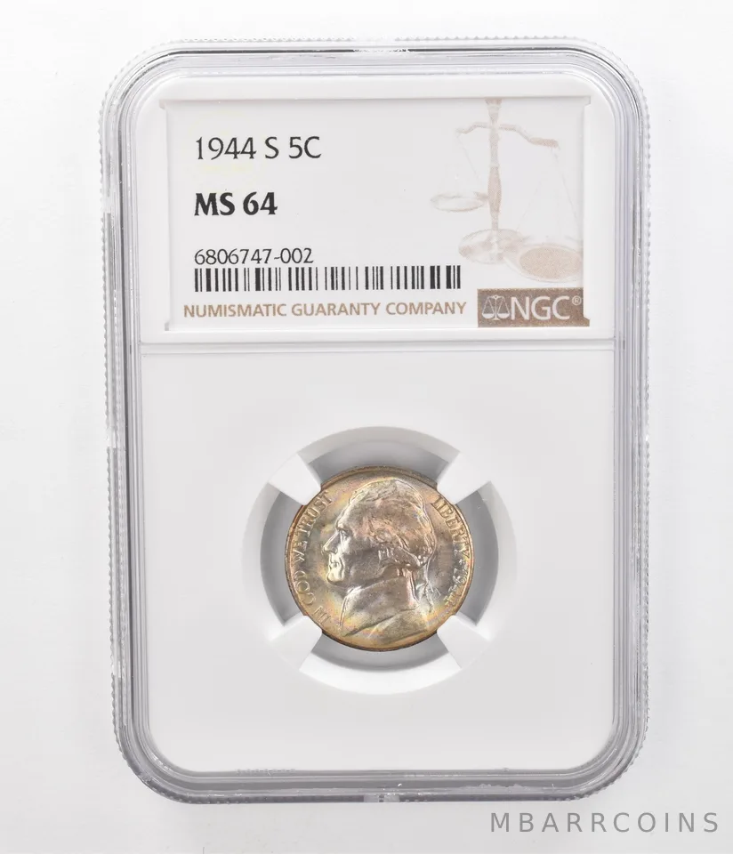 1944-S Jefferson Nickel MS64 NGC Beautiful Tone *2424