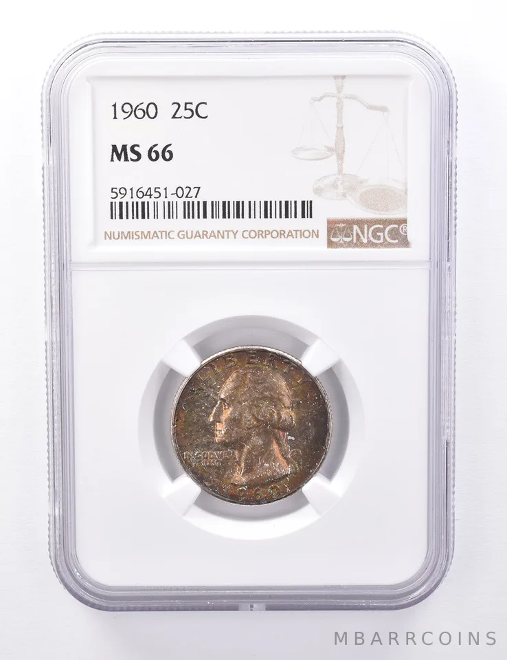 MS66 1960 Washington Quarter - Graded NGC Rainbow Toned a4392