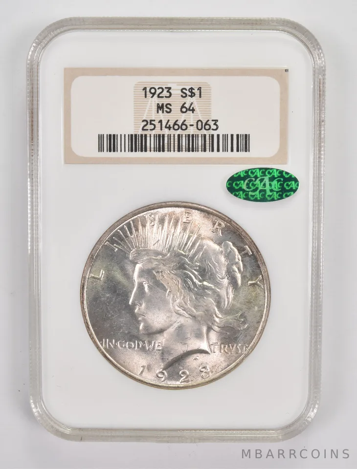 MS64 1923 Peace Silver Dollar CAC NGC *0043
