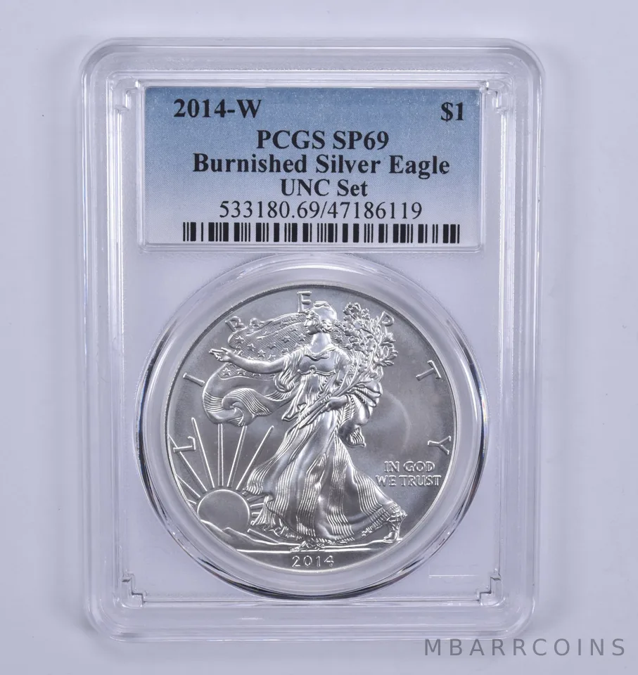 2014-W Burnished Silver Eagle Annual Set SP69 PCGS Blue Label