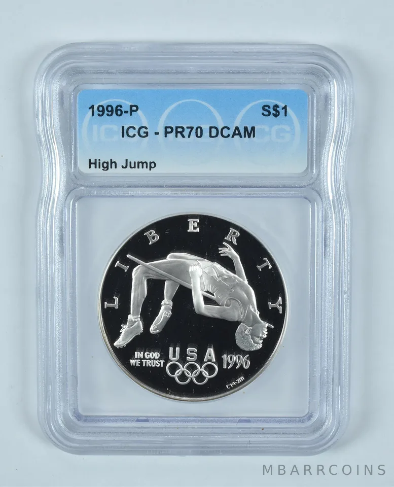 1996-P Olympic High Jump Commemorative Silver Dollar PR70 DCAM ICG