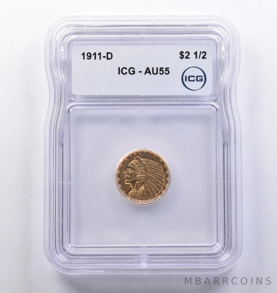 1911-D $2.50 Indian Head Gold Quarter Eagle AU55 ICG *8370