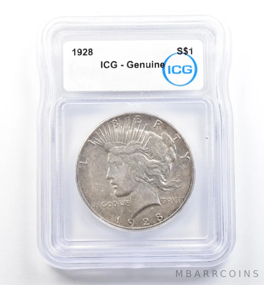 1928 Peace Silver Dollar Genuine ICG *9891