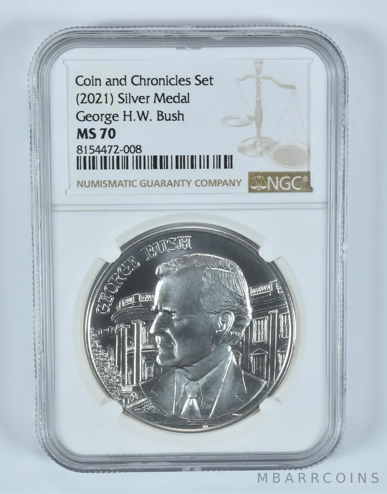 (2021) Silver Medal George HW Bush Coin And Chronicles Set MS70 NGC