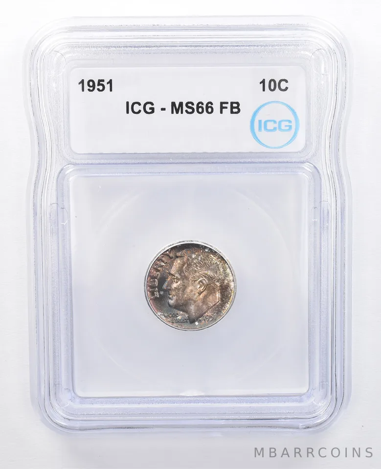 1951 Roosevelt Dime MS66 FB ICG Beautiful Blue Tone *7614