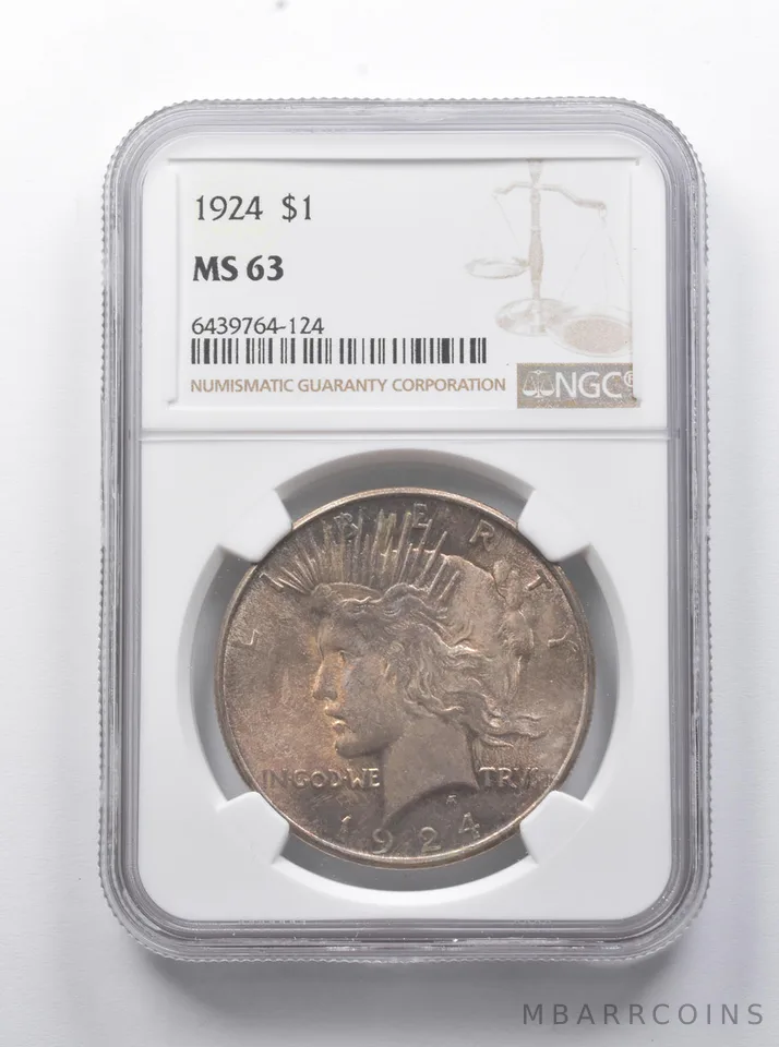 MS63 1924 Peace Silver Dollar NGC *7880
