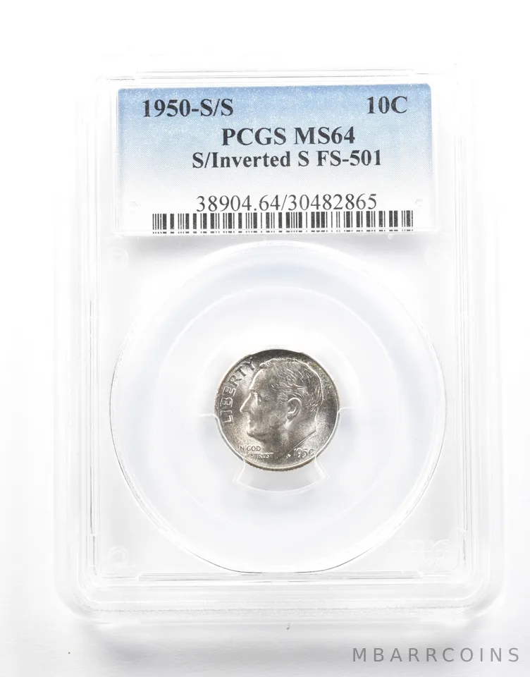 1950-S/S Roosevelt Dime S/Inverted S FS-501 MS64 PCGS *2154