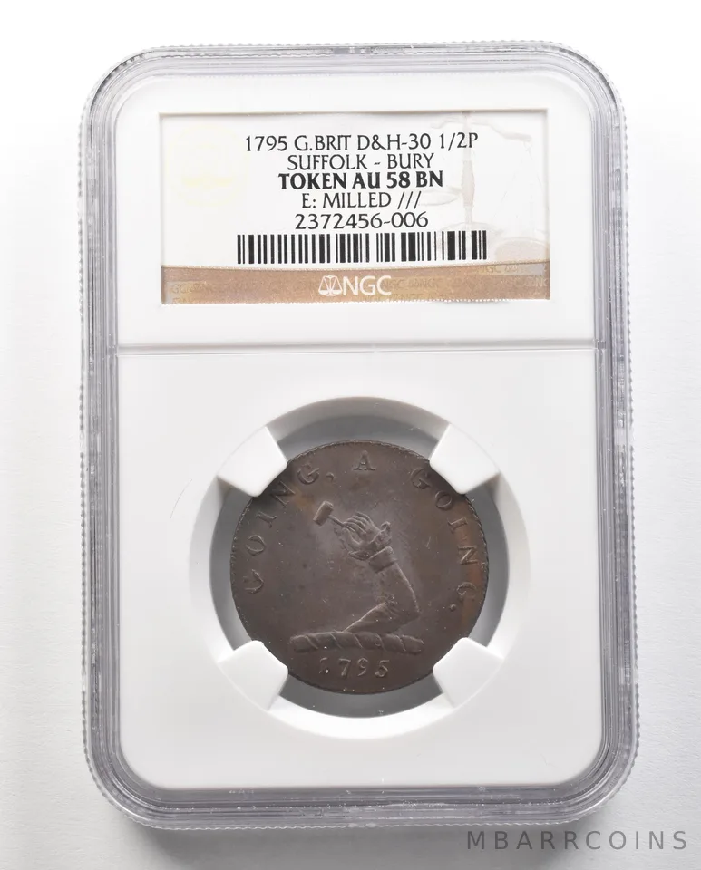 1795 Great Britain D&H-30 1/2 Penny Suffolk-Bury E: Milled AU58 BN NGC a4728