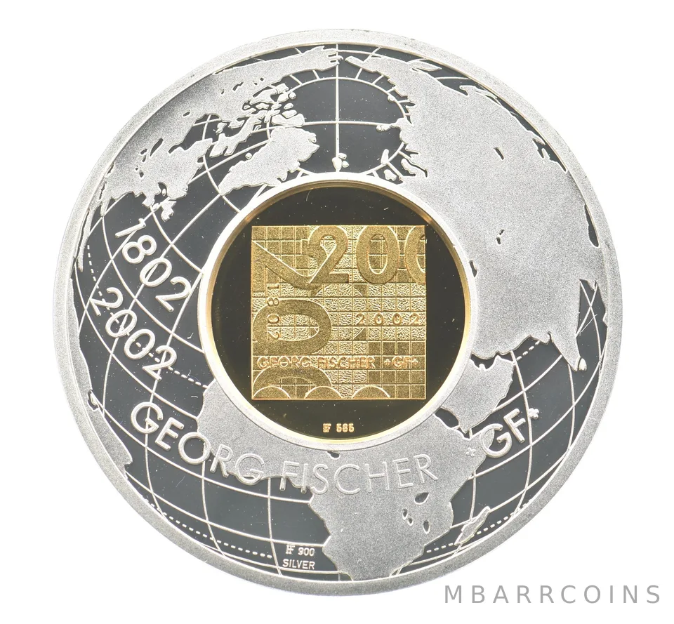 2002 George Fischer Medal 200 Yr 5g 14K Gold 31g .900 Silver a5136