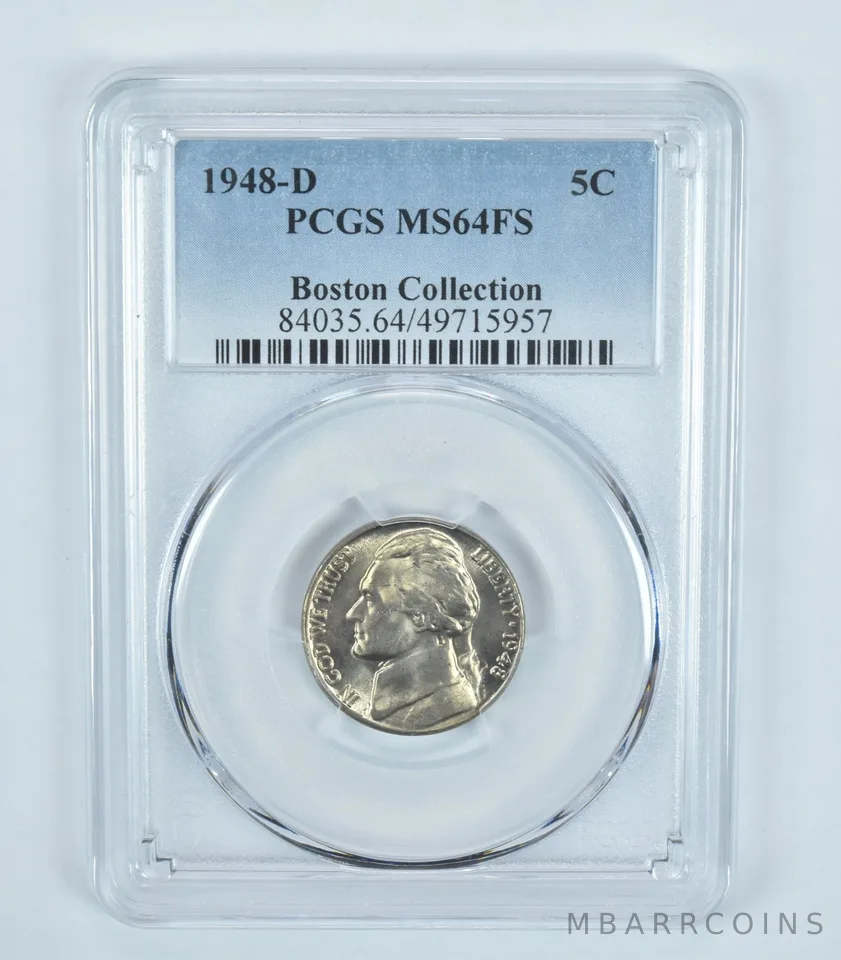 1948-D Jefferson Nickel Boston Collection MS64 FS PCGS Blue Label